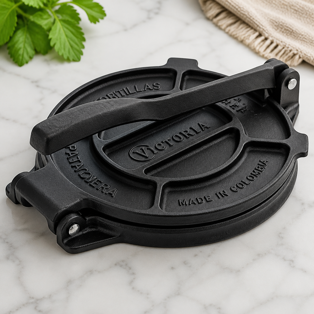 Victoria Cast Iron Tortilla Press, Roti Maker and Tortilladora, Pataconera Seasoned with Flaxseed Oil, Made in Colombia, Traditional Style, Black, 8-Inch