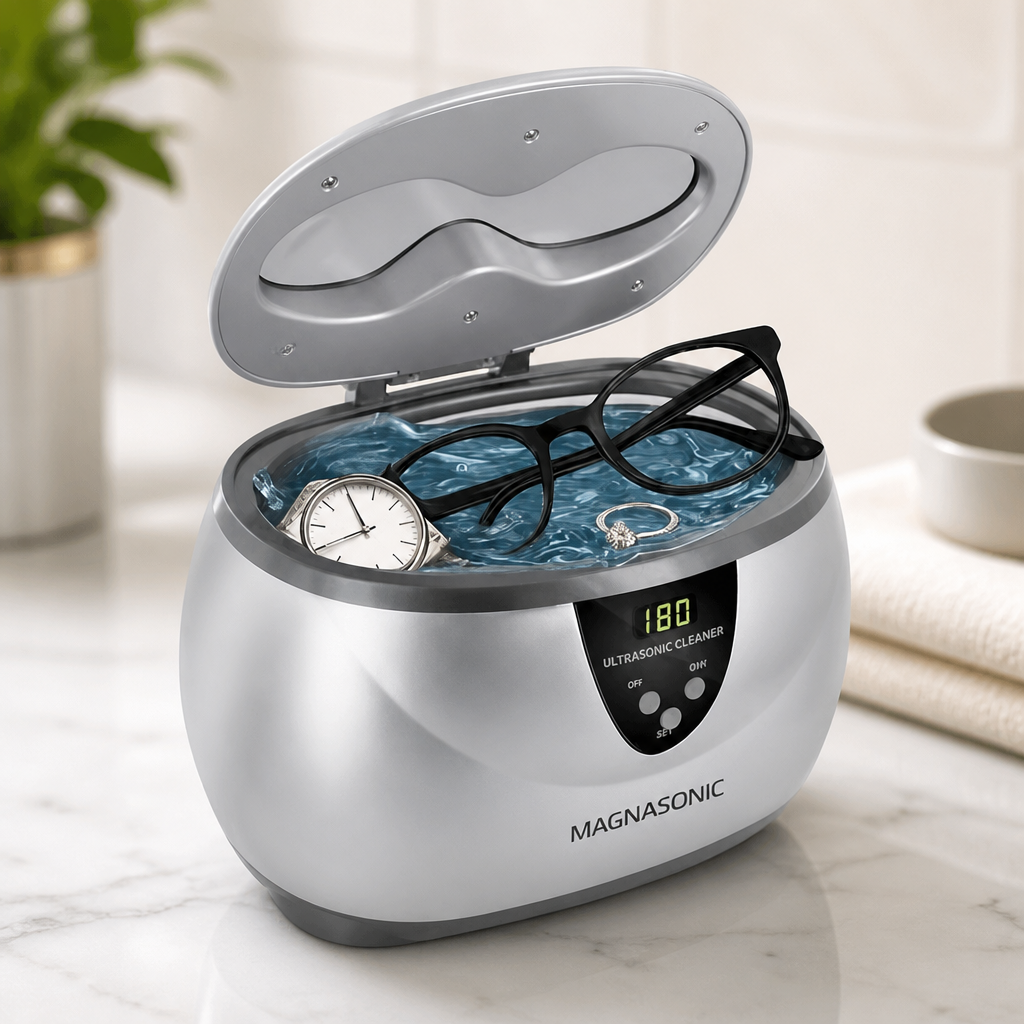 Magnasonic Ultrasonic Cleaner - 20oz Stainless Steel Tank, Digital Timer, 5 Cleaning Modes, Ultrasonic Jewelry Cleaner for All Jewelry, Eyeglasses, Watches, Dentures, Retainers & More