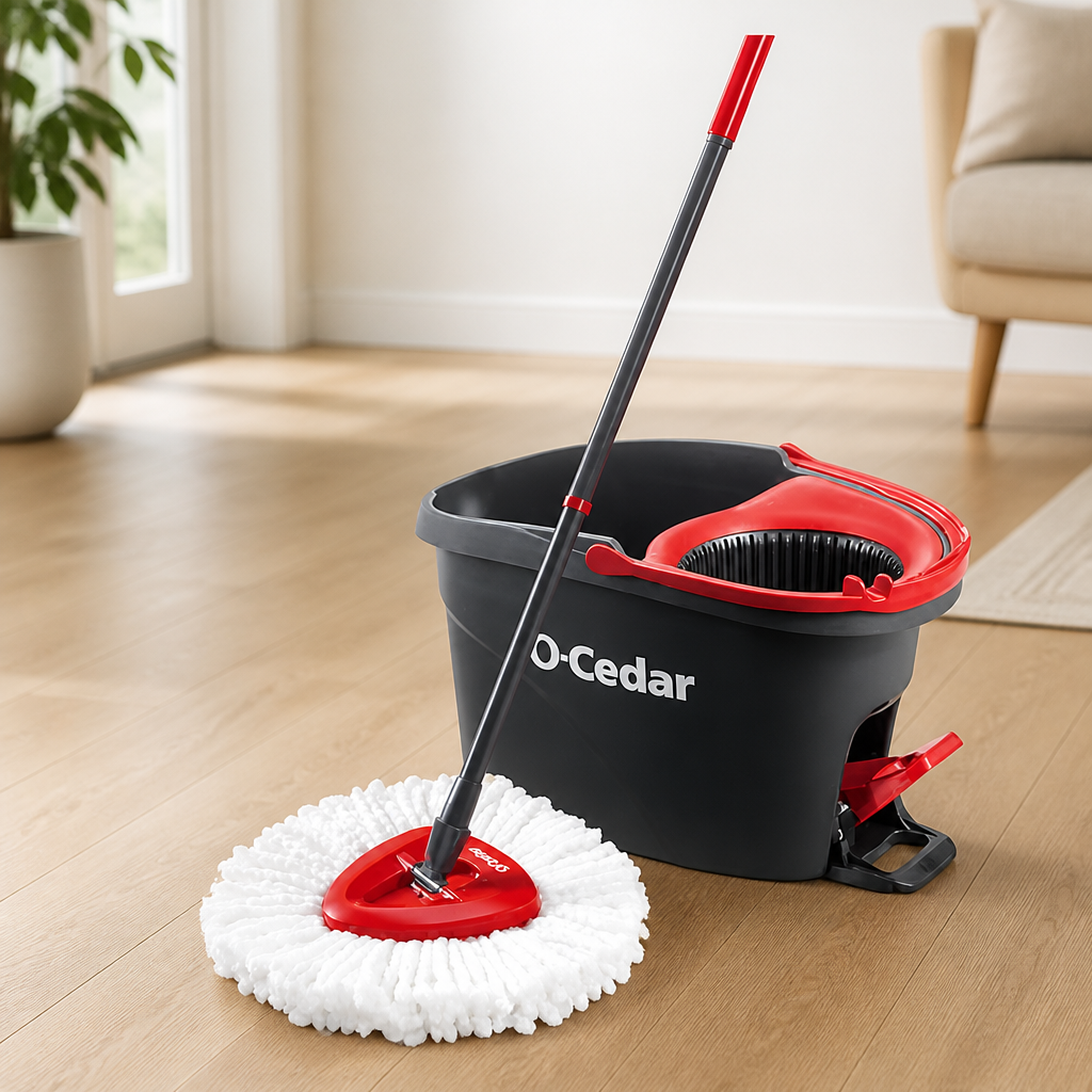 O-Cedar EasyWring Microfiber Spin Mop & Bucket Floor Cleaning System + 2 Extra Refills, Red/Gray