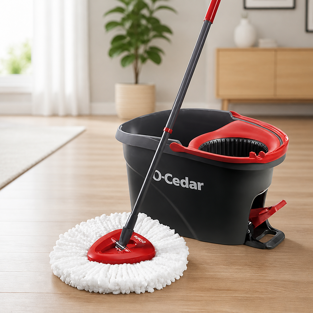 O-Cedar EasyWring Microfiber Spin Mop, Bucket Floor Cleaning System, Red, Gray, Standard