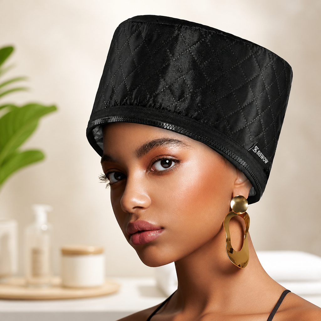 Hair Steamer for Natural Hair Home Use w/10-level Heats Up Quickly, Heat Cap for Deep Conditioning - Thermal Heat Cap for Black Hair, Great for Deep Conditioner (Black)